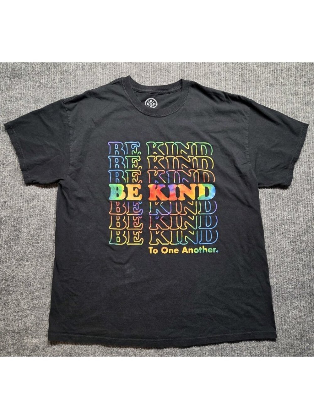 DOM T-shirt BE KIND To One Another. Men's XL Black Rainbow Colored Graphic Pride